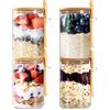 Linkidea Set di 4 barattoli minimalisti per avena notturna, contenitori in vetro rettangolari da 524 ml con coperchio e cucchiaio, contenitori per preparazione pasti isolati ad aria per la