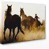 ConKrea QUADRO SU TELA CANVAS - INTELAIATO - PRONTO DA APPENDERE - Cowboy - Cavalli Selvaggi al Galoppo - 30x40cm - Senza Cornice - (cod.1245)
