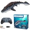 Adius Barca Telecomandata Mosasaurus 2.4GHz, Nuotatore con Luce Spray RC per Bambini, di simulazione Mosasaurus, Piscine e Laghi Giocattolo Spruzzare Acqua (Nero)