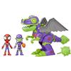 Marvel Spidey and His Amazing Friends Dino-Webs Goblinsaurus Mech Pack, 2 action figure e Dino Mech Suit, giocattoli prescolari super eroi per bambini dai 3 anni in su