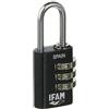 IFAM - Lucchetto a Combinazione Col Combi, 20 mm, Colore Nero, Massima Sicurezza, Ideale per Valigie e Armadietti della Palestra o della Scuola, con Chiave e Più di 1.000 Combinazioni, Leggero