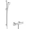 hansgrohe Croma Select e - Set Doccia con Miscelatore Termostatico Ecostat Comfort, Doccetta con Asta Doccia 90Cm, Supporto Doccia, Flessibile Doccia 1,60M, Soffione Doccia con 3 Getti, Bianco/Cromo