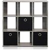 Furinno Simplistic Mobiletto Portaoggetti, Holz, Grigio/Nero, 9-Cube