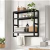 Bamworld Scaffale da Bagno a 3 Ripiani in Bambù, Organizzatore da Parete Moderno e Salvaspazio per Bagno, Cucina o Ufficio, Nero