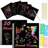 Vicloon Scratch Art, 50Pcs Scratch Art Paper per Bambini, Blocco da Disegno Arcobaleno Paper Set, Arcobaleno da Grattare Regali per Bambini, Regalo di Natale Regali per Ragazzi e Ragazze