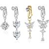 IETWATE 4 piercing finto per ombelico, con ciondolo a forma di cuore e farfalla, argento e oro, con clip in rame, con zircone intarsiato in rame, da donna