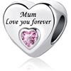LSxAB Charm rosa a forma di cuore con scritta Love You Forever, per mamma, figlia, nonna, amici, compatibile con braccialetti Pandora, Rame, Nessuna pietra preziosa