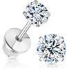 Limerencia Orecchini a perno in moissanite, orecchini in titanio F136 con retro piatto, colore D, purezza VVS1, orecchini in moissanite creati in laboratorio, 4mm-0.6 Carat White Gold, Titanio
