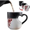 Generic Tazza magica in ceramica a forma di cuore, che rivela il design quando riempita con bevande calde, tazza da caffè in ceramica con manico a forma di cuore per San Valentino, regali romantici (1 pezzo)