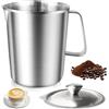 BORDEAG Misurino in acciaio inox da 1500 ml: misurino a parete spessa in acciaio inox 304 con scale e coperchio, misurino latte, per cucina, cottura e bevande, colore argento