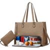 Jinfanshurich - Borsa porta pranzo da donna, borsa per laptop in pelle con scomparto pranzo isolato, borsa a mano multifunzionale da 3-in-1, borsa per computer da lavoro, ufficio, scuola (C-Khaki)