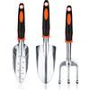 Bamworld Set di 3 Attrezzi da Giardino Resistente, Kit Giardinaggio in Lega di Alluminio con Impugnatura Ergonomica, Include Pala, Trapiantatore e Rastrello per Piantumazione e Prato, Arancione