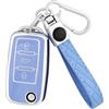 OFF WE GO Custodia Chiave Cover Guscio Chiavi per VW Golf 4 5 6 Polo Passat Tiguan Touran T5 Caddy Skoda Octavia Seat Leon Ibiza Coprichiave Macchina Copri Chiavi Telecomando Portachiavi, Argento Blu