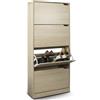 BAKAJI Scarpiera Portascarpe in Legno MDF con 4 Ante Porta Scarpe a Ribalta Maniglie a Scomparsa Doppia Profondità Dimensioni Compatte Slim 63 x 24 x 150 cm Salvaspazio Ingresso Casa (Olmo)