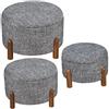 DRW Set di 3 pouf in poliestere e legno, grigio, 38 x 65 x 65 cm