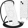 Coalbooliy Magnetica Custodia per iPhone 14 iPhone 13 con Cordino, Case Compatibile con MagSafe Trasparente Aesthetic Leopardo Disegni Cover Protezione con Nero Collana Girocollo Femmina, 06