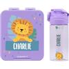 Stellasticker - Set con borraccia personalizzabile per bambini e porta pranzo/merenda personalizzato per bambini in plastica - Borraccia con cannuccia capacità 450 ml - Senza BPA (Lavanda)
