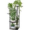 Bamworld Porta Piante da Interno ed Esterno a 4 Ripiani Nero- Fioriera in Legno e Metallo, Scaffale Moderno Salvaspazio per Vasi e Piante, Porta Vasi Decorativo per Giardino, Balcone, Soggiorno