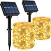 HeiPard Catena Luminosa Esterno Solare 2 Pezzi, 2 x 10M 100 LED Luci Solari da Giardino Impermeabili IP65, Lucine da Esterno Per Balcone, Terrazzo, Gazebo, Natale, Matrimonio (Luce Calda)