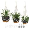 Bamworld Set di 3 Portavasi da Appendere in Macramé con Autorinnaio, Vasi Sospesi con Catene per Piante da Interno 28/23/20 cm, Nero
