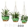 Bamworld Set di 3 Portavasi da Appendere in Macramé con Autorinnaio, Vasi Sospesi con Catene per Piante da Interno 28/23/20 cm, Verde