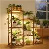 Bamworld Porta piante con lampada per la crescita, Scala scaffale per piante a più livelli, supporto per fiori da interno, mensola decorativa per casa e balcone