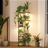 Bamworld Mensola per piante con luce crescente per piante da interno, angolo a 6 livelli, supporto per piante in metallo, supporto per fiori in legno per casa, soggiorno, decorazione patio