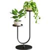 Bamworld Porta piante da interno in metallo nero, moderno supporto per piante a 2 livelli, stabile portavasi da balcone e porta piante da esterno per soggiorno e giardino