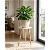 Bamworld Supporto per piante alto da interno, rotondo, in legno, per vasi da fiori, resistente, per piante di metà secolo, decorazione moderna per la casa, piccolo tavolino rotondo bianco (Alto)