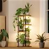 Bamworld Mensola per piante con luce crescente per piante da interno, angolo a 5 livelli, supporto per piante in metallo, supporto per fiori in legno per casa, soggiorno, decorazione patio