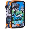 SJ GANG STYLE JAM GANG Astuccio Scuola 3 Zip, Sj Ever High Flames, Nero, Triplo Scomparto, Portapenne Attrezzato, 45 pezzi, Accessori Zaino, Scuola elementare, Bambino