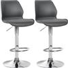 CLP Set Di 2 Sgabelli Da Bar Gilbert I Con Seduta Imbottita In Similpelle I Regolabile In Altezza, Girevole Con Poggiapiedi E Schienale | Colore grigio Materiale Plastica