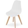 NMK HOME Sedia Plastica Bianco Gambe Legno Design Scandinavo Bianco 1pezzo