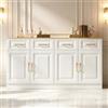 Calivra Credenza 140 x 40 x 75 cm con 4 cassetti e 4 ante, credenza con ripiani regolabili, mobile da caffè in stile rustico moderno per cucina, sala da pranzo e soggiorno, bianco + rovere
