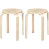 Songvas Set di 2 Sgabelli Impilabili Rotondi, Sgabelli Bassi da Cucina in Legno, Sgabello Impilabile, Sgabello Gambe in Legno Curvate, Antiscivolo per Soggiorno, Sala da Pranzo, Cucina (naturale)
