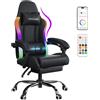 GTPLAYER Sedia da gaming, da ufficio, con barra luminosa a LED e funzione di massaggio, schienale con custodia, ergonomica, per PC con telecomando