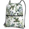 YYHHAOFA Zaino con coulisse e cerniera, con stampa di foglie di eucalipto, leggero, impermeabile, con tasca, per viaggi, sport, yoga