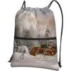 YYHHAOFA Carretto trainato da cavalli caricato con alberi di Natale Stampe Coulisse Zaino con cerniera - Leggero borsone da palestra impermeabile con tasca per viaggi, sport, yoga