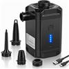 TUFFYUKI Pompa ad aria elettrica a batteria da 5200 mAh, pompa ad aria portatile con USB-C, 280 l/min, 3 ugelli e borsa, pompa ad aria per materasso ad aria, salvagente, campeggio, viaggi, attività