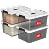 Cetomo 35L*4 Scatole di Stoccaggio in Plastica, Scatole Portaoggetti con Coperchio, Organizzatore con Manico, Contenitori per Casa e Ufficio, Impilabile, Resistente, Nero Chiaro, 35L - Confezione da 4