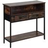 Relaxdays Consolle, HLP: 80 x 80 x 30 cm, MDF, Metallo, 2 cassetti, Stretta, Industriale, Marrone