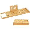 Relaxdays Ripiano per Vasca, bambù, allungabile 70-105 cm, Pieghevole, portabicchieri e Supporto