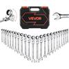 VEVOR Set di Chiavi Combinate a Cricchetto Flessibile 24 Pezzi, Chiavi a Cricchetto con Misure Metriche e SAE, Testa Snodata a 180°, 72 Denti, in Acciaio Cr-V con Custodia per Uso Casa e Auto, Argento