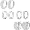 ALEXCRAFT Orecchini a Cerchio in Argento 925 4 Paia Cerchi Placcati in Oro Bianco Orecchini Huggie piccoli per Donna