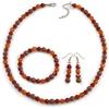 Avalaya Cioccolato/Ambrato Vetro/Ceramica Perlina con Distanziatori Argentati Collana/Orecchini/Braccialetto/Anello Set - 48cm L/7cm Ext, Misura Anello 7/8 Regolabile