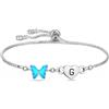Yumioxa Braccialetti a forma di farfalla con lettere iniziali dalla A alla Z, regalo da donna, gioielli in argento per lei, gioielli con farfalla blu, braccialetti regalo di compleanno e anniversario
