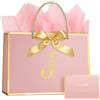 Vicloon Sacchetti Regalo Eleganti, 1pcs Sacchettini Borsa Regali Compleanno, Sacchetti Regalo in Carta con 3 Involucri e 1 Biglietti Perfetto per Compleanni e Anniversari (J)