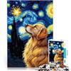 AITEXI Puzzle 1000 pezzi per adolescenti Golden Retriever Notte Stellata Gioco di famiglia per e con pezzi completamente interconnessi di forma casuale 52x38cm