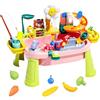 EULEUY 3 in 1 Tavolo Acqua Bambini con Ciclo dell'Acqua Set Lavello da Cucina, Kit da Cucina Giocattolo per Bambini con Pesca e Giochi d'Acqua, Cucina Giocattolo per Bambini dai 3 Anni in Su (rosa)