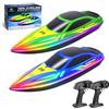 Cirmine Set 2 Barche Telecomandate RC 15 km/h con 7 Modalità LED, 2.4GHz con Auto-Flip, Avviso Batteria Scarica e Fuori Portata, 4 Batterie Ricaricabili, per Piscina e Lago, Regalo Bambini e Ragazzi